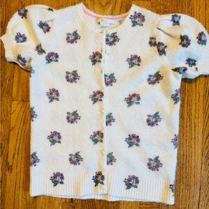 Boden printed puff sleeve wool alpaca blend short sleeve cardigan